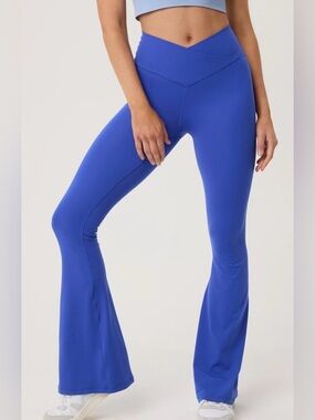Aerie Offline Blue Hi-Rise Real Me Cross Over Flare Pants Size Large